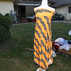 Yellow Orange and Black Zig Zag Striped Tube Dress